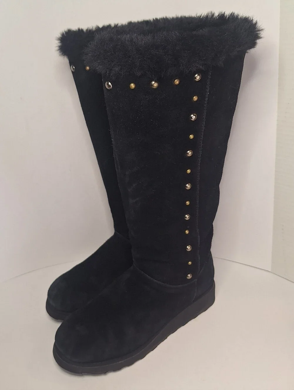 BearPaw Black Tall Faux Fur Winter Boots with Stud Accents Size US 9 Womens